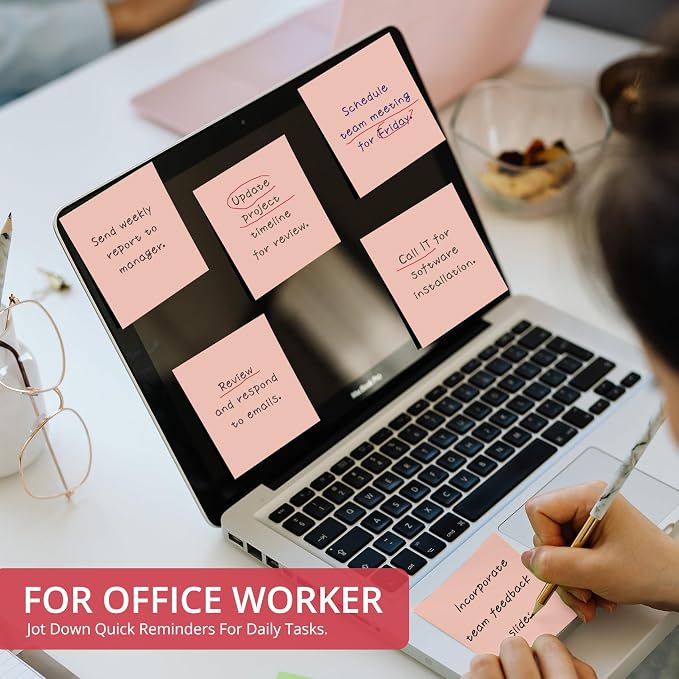 Sticky Notes, 36 Pads, 3x3 Inches Self-Stick Note Pads, Perfect for Office, Study, and Daily Life Organization - Pink