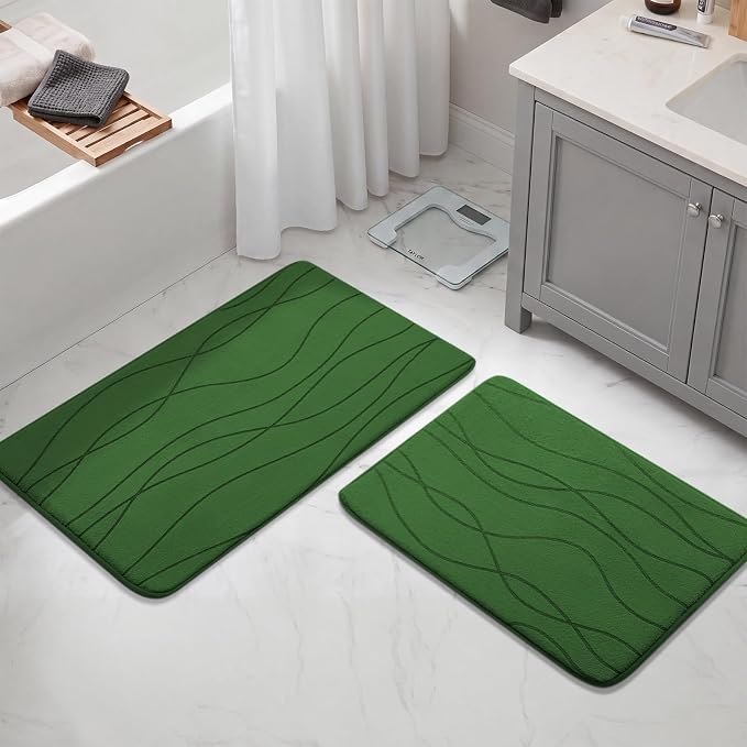 YIHOUSE Bathroom Rugs Set 2 Piece, Memory Foam Bath Mat Green | 17x24& 20x32, Ultra Soft, Absorbent, Non-Slip, Machine Washable, for Bathroom, Sink and Toilet
