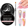 Makartt Nail Rhinestone Glue with Brush Kit High Viscosity Nail Charms Gel | 30-Day Strong Hold Extra Thick Support Gel 15ML for Gem, 5mm+ Crystals, Stones, 3D Nail Decor, UV/LED Cured, DIY Salon Use