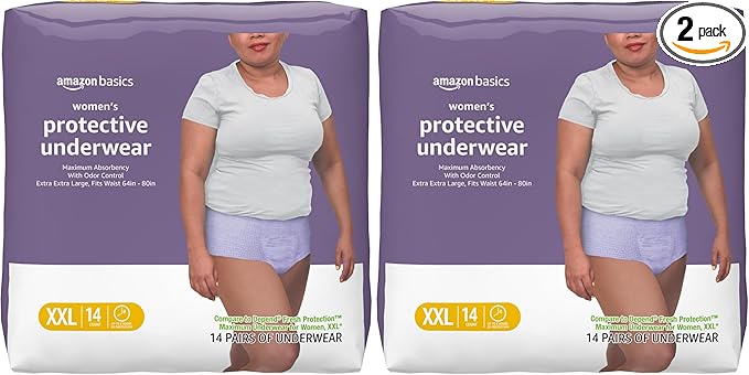 Amazon Basics Postpartum Incontinence Underwear for Women, Maximum Absorbency, Fresh Protection, Bladder Leak Protection, Disposable, XX-Large, Lavender, 14 Count (Pack of 2)