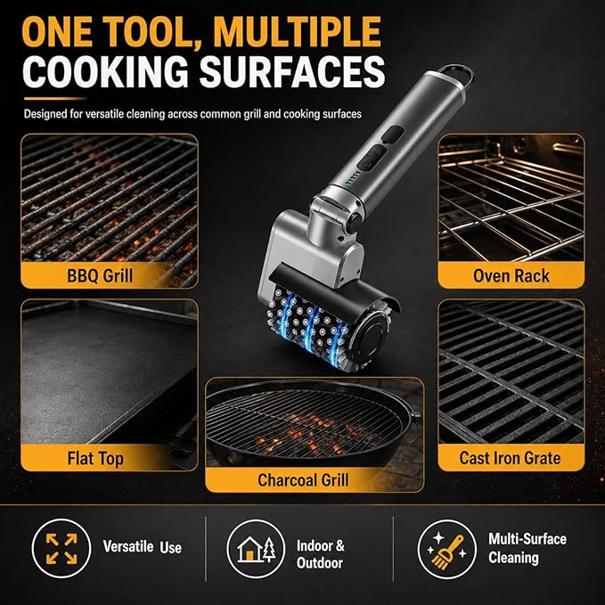 Upgraded Cordless Electric Grill Brush, Electric Grill Cleaner for Outdoor Grill & Electric BBQ Grill Brush with Powerful Motor, Rechargeable, Adjustable Angle – Perfect for Removing Burnt-On Grease