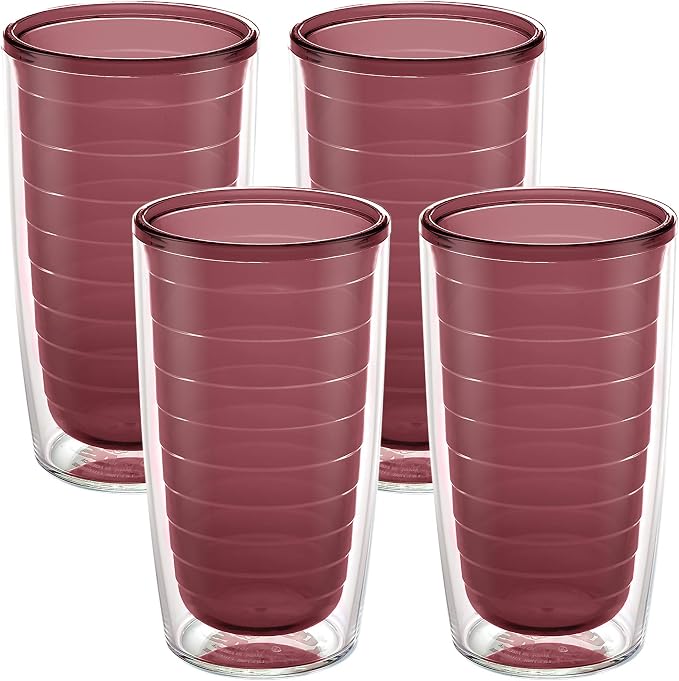 Tervis Clear & Colorful Tabletop Made in USA Double Walled Insulated Tumbler Travel Cup Keeps Drinks Cold & Hot, 16oz - 4pk, Elderberry Wild | Made in USA, Double-wall Insulated, Shatterproof, BPA-Free, Dishwasher Safe, Fits Most Cupholders, Great to G...