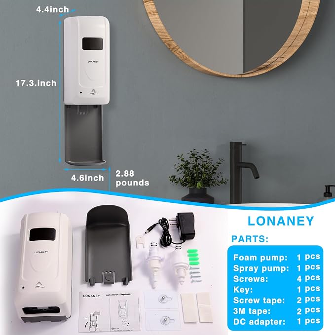 Touchless Automatic Foaming Hand Soap Dispenser Wall Mount, Motion Sensor Foam Liquid Refill Bottle Sanitizer Dispensing for Bathroom Kitchen Home Farmhouse Station