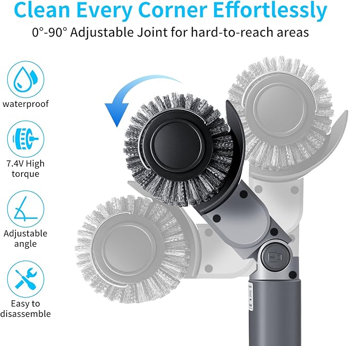 FLYSH Electric Grill Brush, Cordless BBQ Grill Cleaner with 3 Heads, 3-Speed & Angle Adjust, 58W 5200mAh 150-Min Runtime, IPX7 Waterproof for Outdoor Barbecue Grates