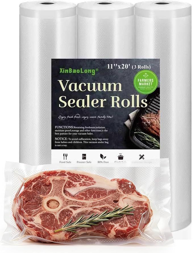 Vacuum Sealer Bags 3 Rolls 11"x20' Freezer Bags | Commercial Grade, BPA Free, Customized Size, Sous Vide Cooking, Puncture Prevention, Kitchen Essentials, Kitchen Gadgets