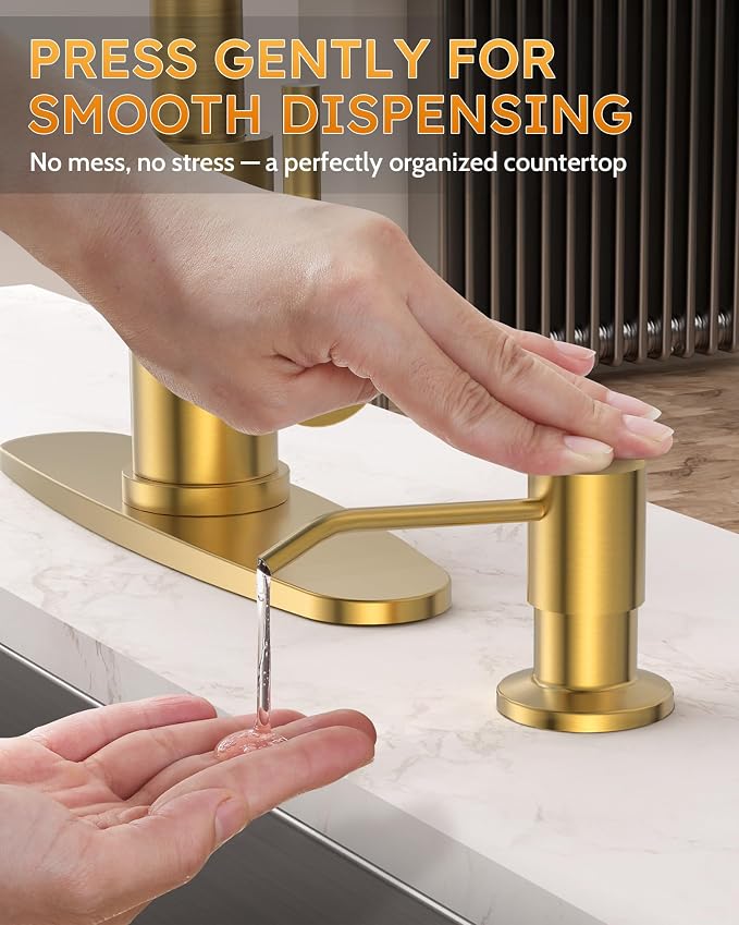 Brushed Gold Kitchen Faucet with Soap Dispenser, WOWOW Stainless Steel Kitchen Faucet for Sink, Single Handle Luxurious Gold Kitchen Sink Faucet with Sprayer