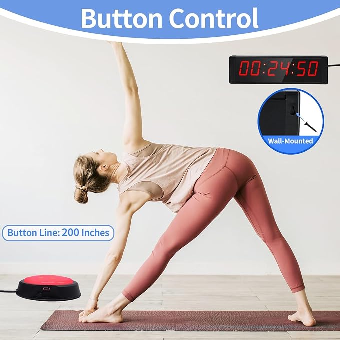 Large Stopwatch with Start/Stop Button, LED Digital Timer with Remote, Countdown Clock with Buzzer, Gym Clock for Home Gym, Interval Timer for Workout, Plug in (with Stand)