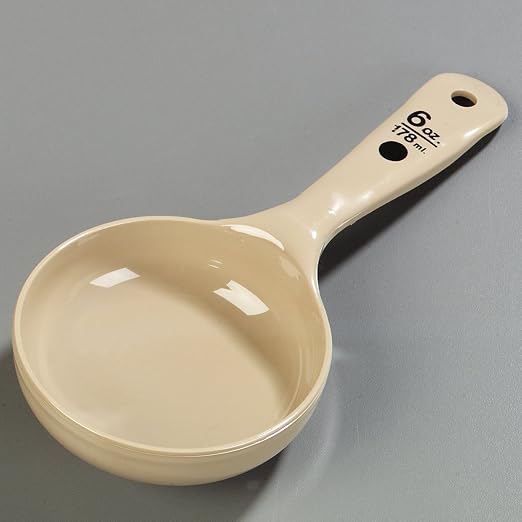 Carlisle FoodService Products Measure Miser Plastic Measuring Spoon with Short Handle, 6 Ounces, Beige (Pack of 12)