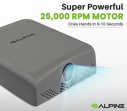 Alpine Commercial Hand Dryer with HEPA Filter, 8 Seconds Extreme Speed Electric Hand Dryer for Home Bathroom/Restaurant with Heat & Speed Control - ADA Compliant (120V Grey)