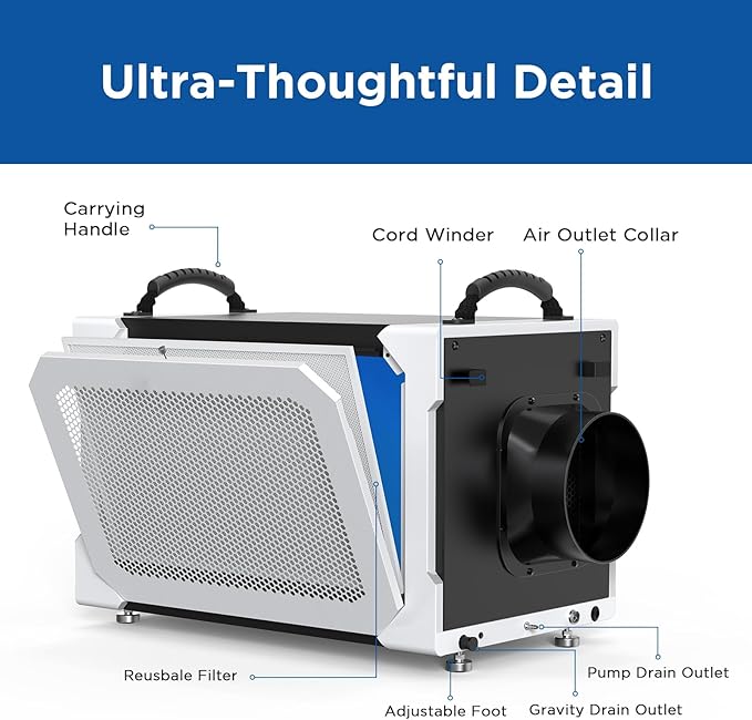 235 Pints Commercial Dehumidifier with Pump and Drain Hose, Crawl Space dehumidifier Basement, Industry Water Damage Unit, 100 PPD at AHAM, Ideal for Industrial and Job Sites