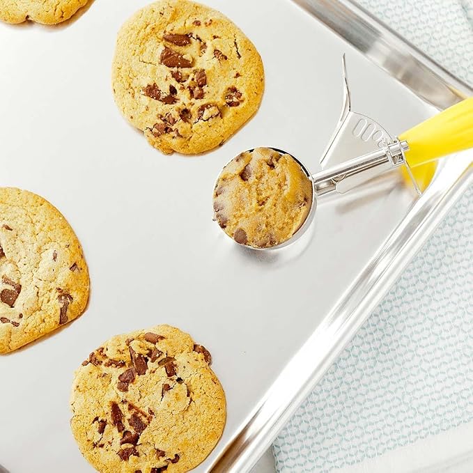 Restaurantware Met Lux 2 Ounce Portion Scoop 1 Trigger Release Cookie Scoop - With Yellow Handle Stainless Steel Disher For Portion Control Scoop Cookie Dough Cupcake Batter Or Ice Cream