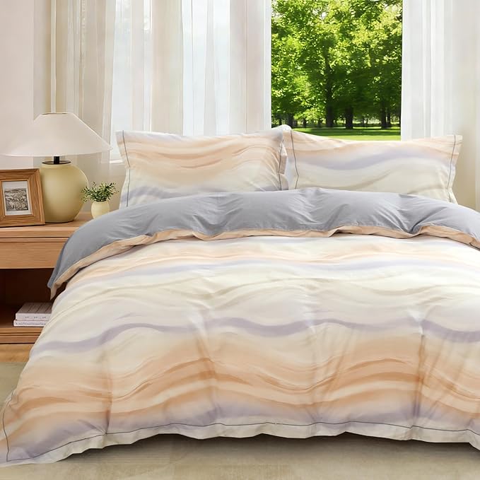 OAITE Duvet Cover Set King Size Floral Pattern Ultra Soft 100% Cotton Duvet Cover Sets 3-PC, Breathable Duvet Cover with Zipper Closure & Corner Ties(2 Pillow Shams,1 Duvet Cover)