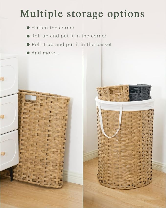 SETVSON Laundry Hamper Laundry Basket Round 19.0 Gal (72 L) Handwoven Rattan Hamper, Large Wicker Hamper Basket with Removable Liner Bag Handles 2 Mesh Bags for Bathroom Living Room Natural (No Lid)