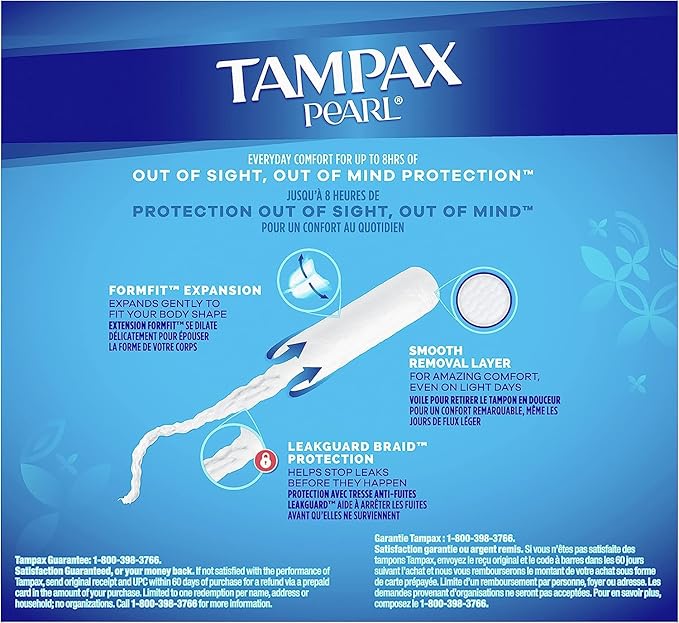 Tampax Pearl Tampons Multipack, Light/Regular/Super Absorbency, with Leakguard Braid, Unscented, 94 Count (Pack of 2)