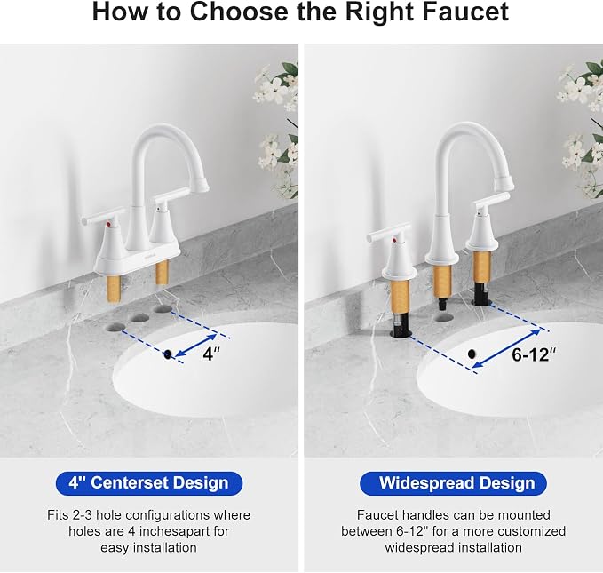 Bathroom Faucets for Sink 3 Hole, Hurran White Bathroom Sink Faucet with Pop-up Drain and Supply Lines, Stainless Steel Lead-Free Widespread Faucet for Vanity RV Farmhouse Sink