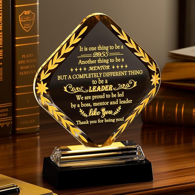 Glass Best Boss Ever Gifts for Women with LED Light Base, Personalized Appreciation Gift for Men, Retirement Plaque Gifts for Lady Boss Going Away, Boss's Day Gift Idea for Office Home Decoration