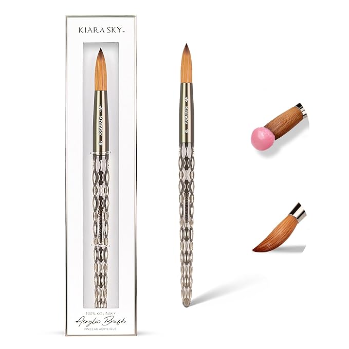 Kiara Sky Kolinsky Acrylic Nail Brush #18 – Pure Kolinsky Sable Hair, Black Crystal Handle, Acetone Resistant, for Acrylic Application, Extensions & 3D Nail Art