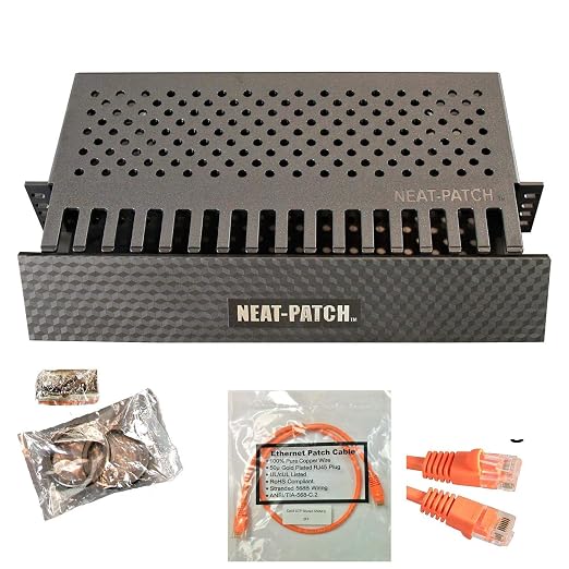 Neat Patch 2U Cable Management Kit - 1 Pack w/ 48 CAT6 Patch Cables (2FT Orange)