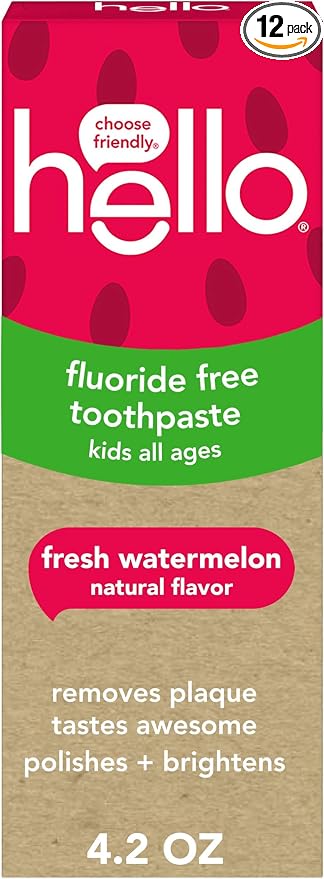 hello Fresh Watermelon Fluoride Free Kids Toothpaste, 4.2 Oz Tube (Pack of 12)