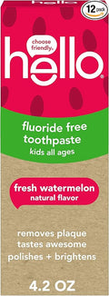 hello Fresh Watermelon Fluoride Free Kids Toothpaste, 4.2 Oz Tube (Pack of 12)