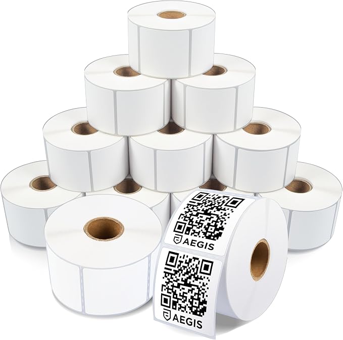 Aegis Adhesives - 2.25" X 2" Square Direct Thermal Labels (8400 Count, 12 Rolls) - QR Code Stickers, Address Tags, Barcode Labels, Product Packaging - Compatible with Zebra and Rollo Printers