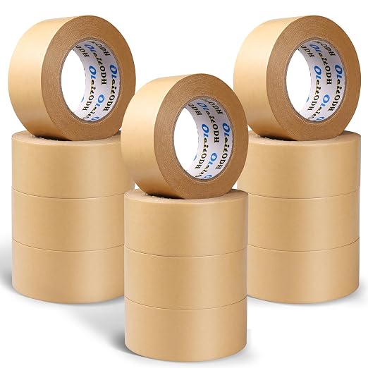 Oleitodh 12 Pack Brown Paper Packing Tape, Kraft Paper Tape Bulk 2" x 55 Yardx 7 mil Gummed Tape for Marking, Sealing Box, Masking, Shipping, Strong Adhesive Easy-to-Tear Waterproof Tape