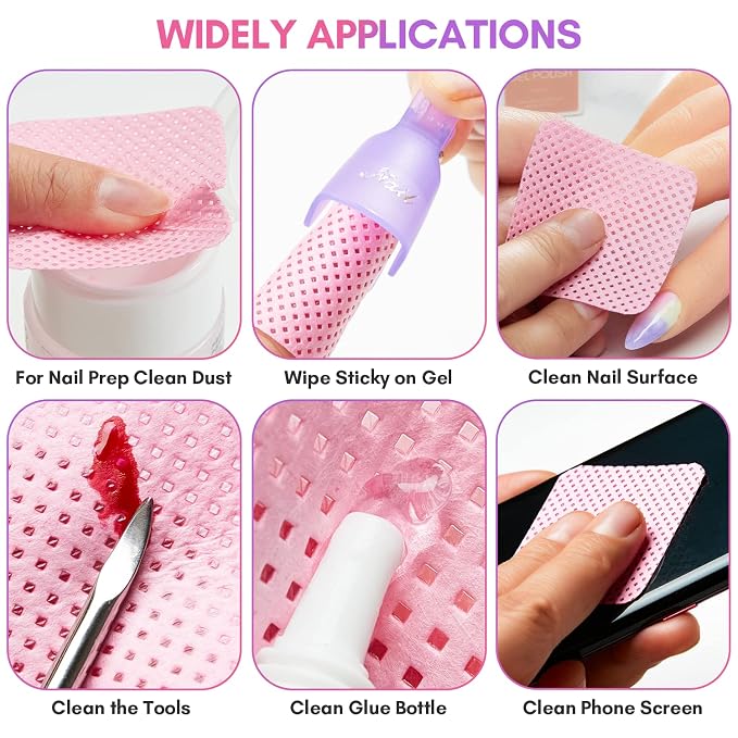 Makartt Lint Free Nail Wipes & Nail Polish Remover Pads Bundle with 11-Piece Stainless Steel Manicure Kit