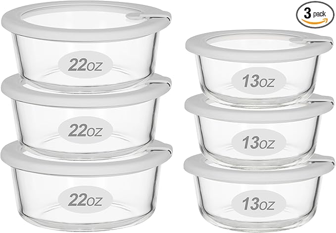 Glass Food Containers with Glass Lid, Microwave Safe Food Storage Container Set, 6 Pack, Large Size Airtight Storage Set with Leak Proof Lids, Meal Prep Containers