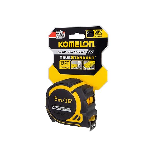 Komelon 16-Ft/5m Contractor TS Wide Blade Tape Measure with Backside Printing, Manual Lock, Long Standout (93416IM)