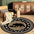 Cabin Bear Round Rugs 4ft for Laundry Room Dining Room Bathroom Circular Wildlife Area Rug Non-Slip Western Bear Indoor Floor Carpet