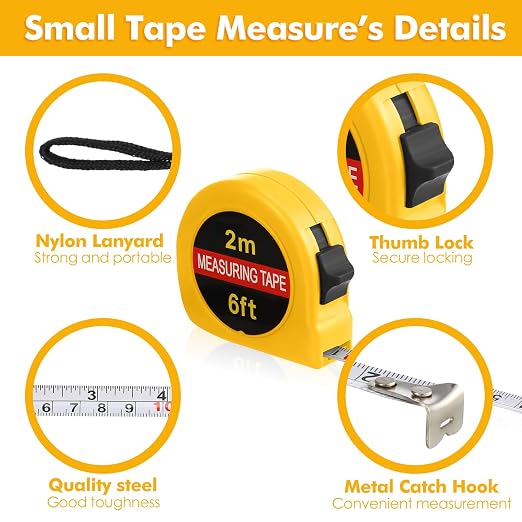 Copkim 50 Pcs 6 FT Mini Tape Measure Retractable Bulk Small Measuring Tape Pocket Size Measurement Tool for Operation Christmas Items Party Favor Gifts Stuffers for Men(Yellow)