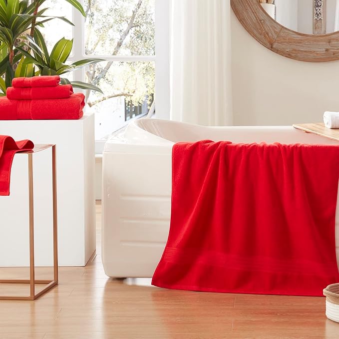 COZYART Red Bath Towel Set for Bathroom Soft Absorbent Durable 650 GSM Turkish Cotton Towel Sets of 6, 2 Large Bath Towels, 2 Hand Towels, 2 Washclothes | OEKO-Tex 100 Certified Zero Twist Ring Spun, Soft Absorbent Quick Dry, Plush Fluffy, Breathable H...