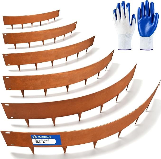 20ft Metal Edging Landscape 6 Pack 6 inch, Decorate Lawn Yard and Fence | Includes a Pair of Gloves, Bendable Hammer-in Steel Edging Landscape, Easy Installation, Adaptable to Various Outdoor Spaces