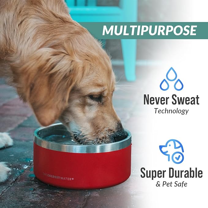 Coldest Dog Bowl - Anti Rust Metal, Non Slip, 3 Layers Insulated Stainless Steel Dog Bowls - Spill Proof & Heavy Duty - Water Bowl for Dogs, Cats & Pets, Dish Washer Safe (21 oz, Carrara Marble)