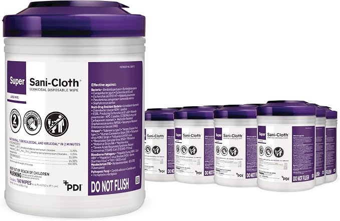 Super Sani-Cloth Disinfecting Cleaning Wipes, 12 Pack Case, 160 Count Each, Large Surface Wipes (6" x 6.75"), Multi-Surface Germicidal Cleaner for Home Health, Medical, Commercial Use