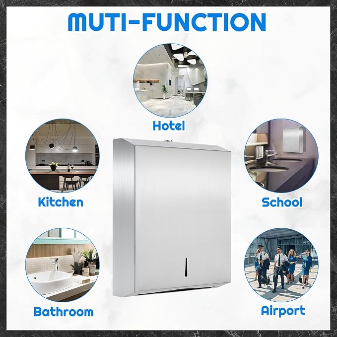 4 Pcs Commercial Soap Dispenser and Paper Towel Dispenser Set with Lock-Stainless Steel,Wall Mount,Large Capacity Manual Liquid Pump Rust Proof Leak Free for Home Bathroom (500 ml,Style 2)