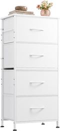WLIVE Small Dresser Nightstand for Bedroom, 4 Drawers, White | 4 vertical fabric drawers, Space-saving tower, Bedroom or closet use, Chest of drawers, Dresser for small spaces