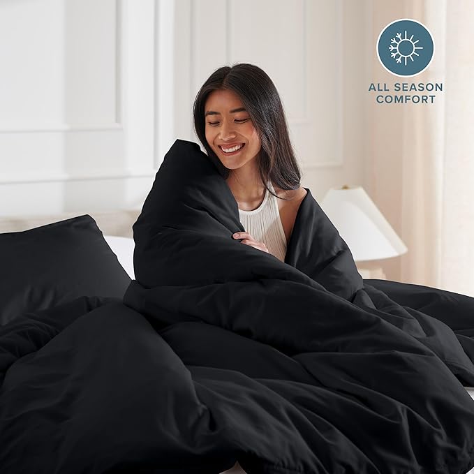 Bare Home Bedding Duvet Cover Full Size - Premium 1800 Super Soft Collection - Lightweight, Cooling Duvet Cover - Soft Breathable Bedding (Full, Black)
