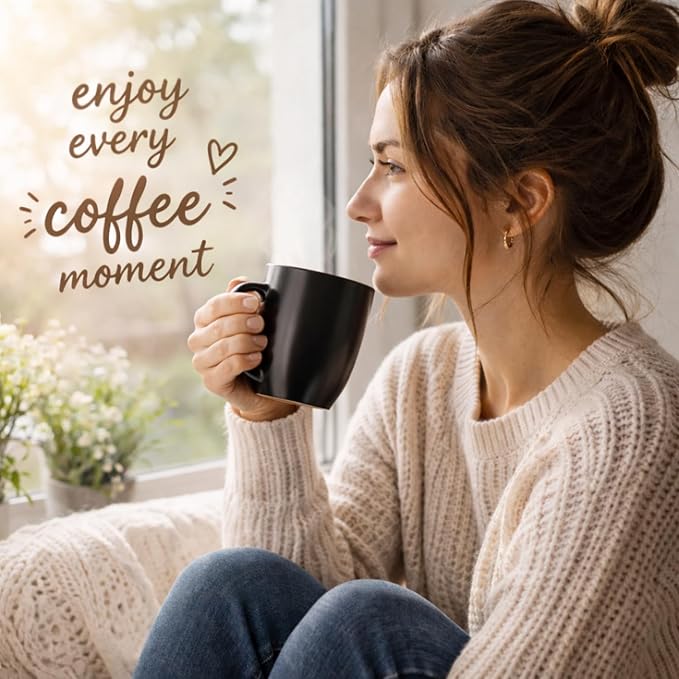 AmorArc 12oz Coffee Mugs Set of 6, Large Coffee Mugs for Men Women Dad Mom, Ceramic Coffee Cups with Large Handle for Tea/Latte/Cappuccino/Cocoa. Dishwasher&Microwave Safe, Matte Black