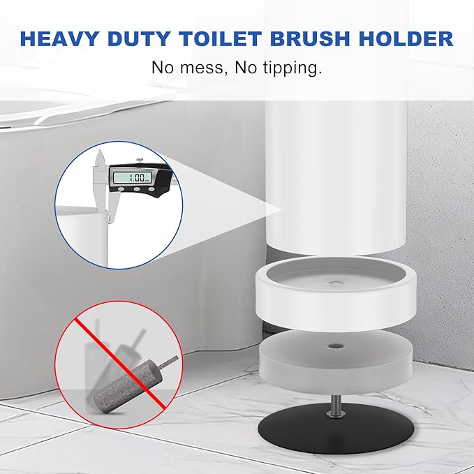 304 Stainless Steel Toilet Brush and Holder Set, Heavy Duty Toilet Bowl Brush and Holder with Removable Inner Bowl, Splash Protection, Long Handle for Bathroom