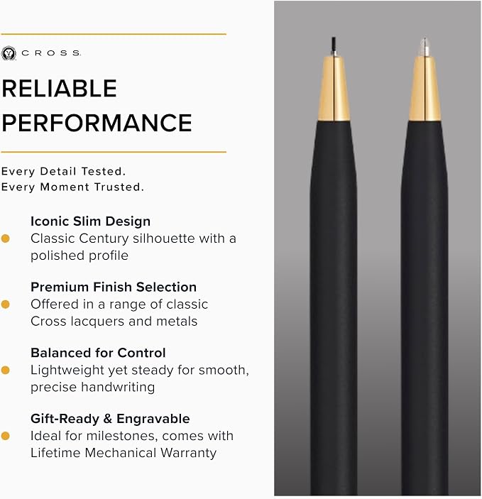 Cross Classic Century Classic Black Pen & Pencil Set - Writing Instrument Set for Effortless Writing & Everyday Notes - Ballpoint Pen & Mechanical Pencil - Slim Profile & Balanced Design - Gift-Ready