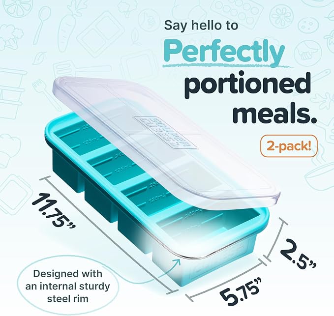 Souper Cubes 1 Cup Silicone Freezer Molds with Lids, Aqua, 2-Pack | 100% Platinum-Cured Silicone Food Mold, Oven and Microwave Safe, Perfect for Freezing Soup, Rice, Protein, Grains and More