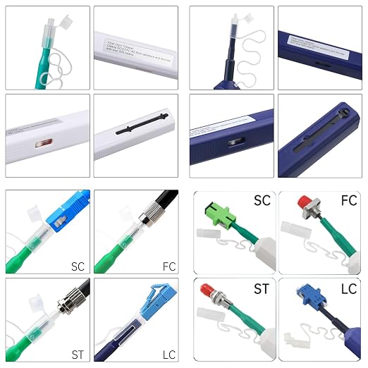 2PC Fiber Cleaner Pen for 1.25mm & 2.5mm SC/FC/ST/LC/MU Connectors, Over 800 Cleans, Fiber End Face & Optical Connector Cleaner