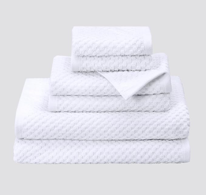 COTTON CRAFT Euro Spa Waffle Weave 6 Piece Towel Set - 100% Cotton - White | 2 Oversized Luxurious Large Bath Towels, 2 Hand Towels, 2 Washcloths - Soft Plush Super Absorbent Low Lint Quick Dry