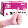 Borje Pink Nitrile Disposable Gloves, Latex & Powder-Free, Small, 100 Count | Food Safe, Cleaning, Esthetician, Cooking