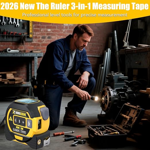 The Ruler 3-in-1 Measuring Tape, Tools Tape Measure, 3-in-1 Rangefinder with Led Display, 3 in 1 Digital Tape Measure with Cross Line, AutoLock, Measure Area, Volume, Pythagorean, Best Gift for Man