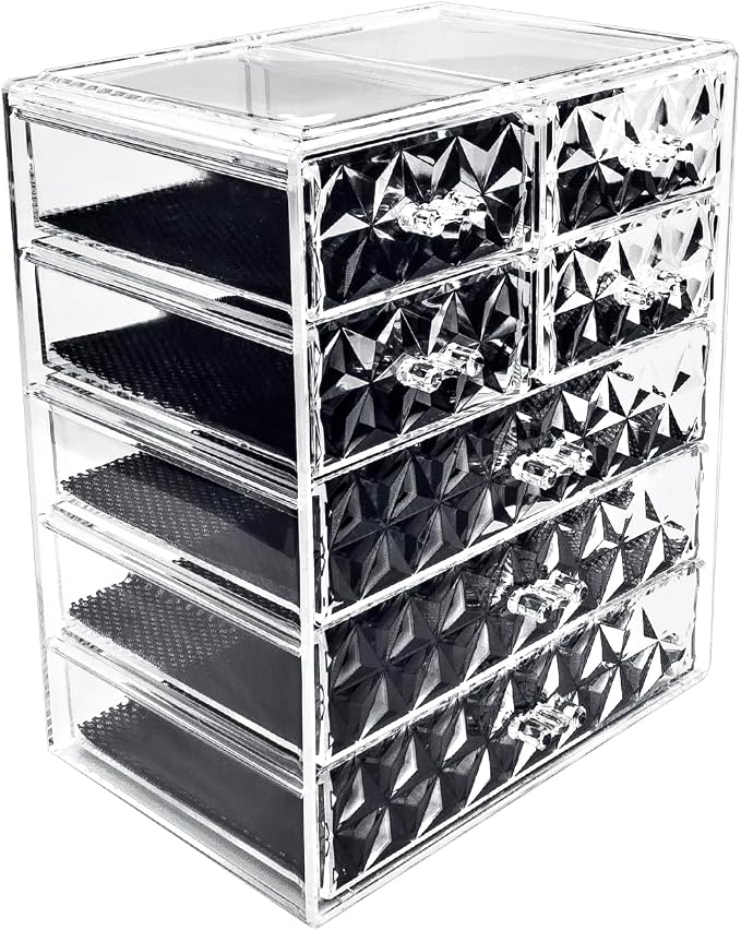 Sorbus Acrylic Makeup Organizer Set, 7-Drawer Vanity & Countertop Cosmetic Storage with Small & Wide Drawers, Diamond Makeup Storage for Brushes, Lipsticks, Jewelry – Holiday Gift for Women & Teens