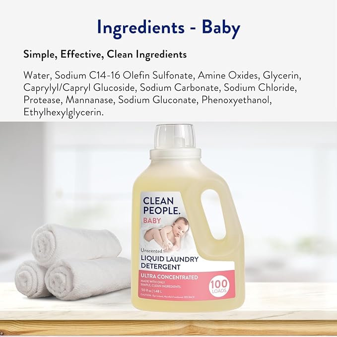 The Clean People Liquid Laundry Detergent - Recyclable Packaging, Stain Fighting - Ultra Concentrated, Laundry Soap - Baby Laundry Detergent, 50 fl oz