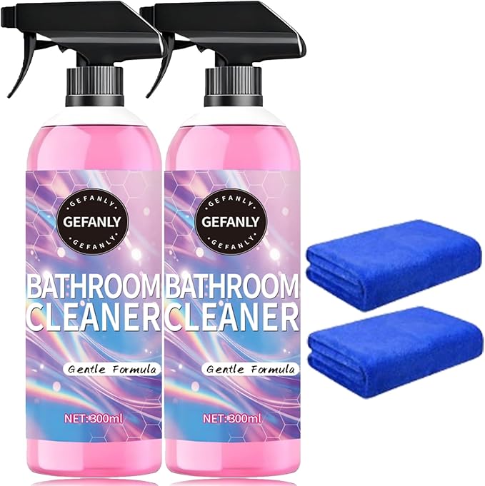 Quatrel Gefanly Bathroom Cleaner, Gefanly Powerful Pink Bathroom Cleaner Spray, All Purpose Bathrooms Descaler Foam Cleaners, Gentle Formula, for Tub Floor Tile,Showers,Bathtubs, Glass Surfaces