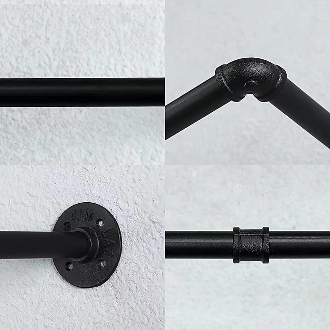 Oroonoko 2PCS 36inch Industrial Pipe Clothes Rack Wall Mount For Hanging Rod Bar for Laundry Room Plant Hanger Indoor Up to Max Load 132lbs Black (36 inch(2 Packs))